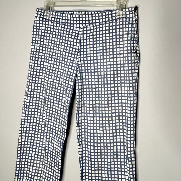 Tory Burch Crop Ankle Pants Blue Haven Canvas White Check Grid Side Zip Size 26 - Picture 3 of 9